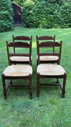 Vintage stoelen uit hout met riet (4x), Antiek en Kunst, Ophalen