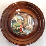 Retro gebogen glasraam Lourdes souvenir Maria en Bernadette, Ophalen of Verzenden