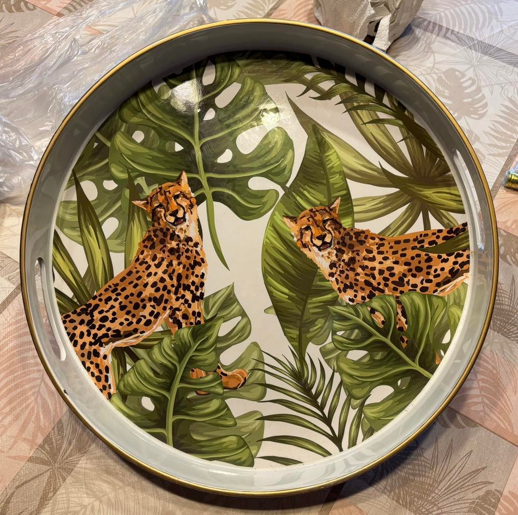 Groot rond decoratief dienblad met handgrepen 30 cm, Ophalen of Verzenden, Gebruikt, Rond, Kunststof