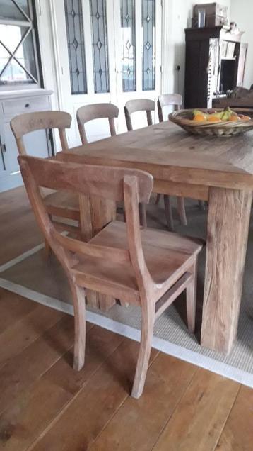 6 (nieuwe stoelen) reclaimed oud teak, Huis en Inrichting, Ophalen, Bruin, Zo goed als nieuw, Robuuste landelijke oud teak teakhouten boeren tafel Hoffz