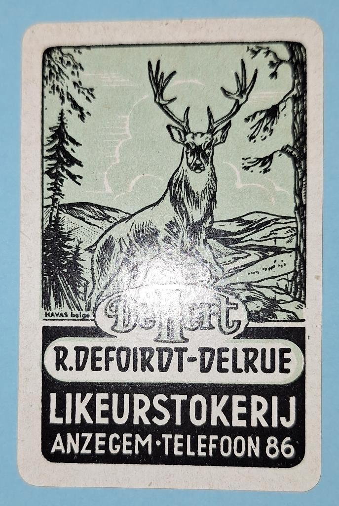 Carte à jouer Anzegem— Liqueurs De Hert,Defoirdt, tél.86_107, Collections, Cartes à jouer, Jokers & Jeux des sept familles, Utilisé