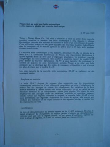 Nissan 5E-AT 1989 Press information infos de presse persinfo beschikbaar voor biedingen