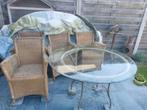 Rotan stoelen + glazen tafel, Ophalen, Gebruikt