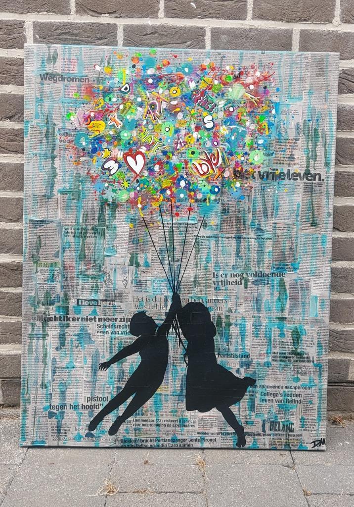 Schilderij Handgeschilderd, Antiek en Kunst, Kunst | Schilderijen | Abstract, Ophalen
