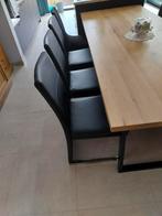 Lot van 8  zwarte eettafelstoelen met glanzendmetalen poten, Huis en Inrichting, Ophalen, Zo goed als nieuw, Kunststof