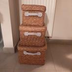 Rieten mandjes in roodbruin met deksel, Huis en Inrichting, Woonaccessoires | Schalen en Manden, Ophalen, Mand, Vierkant, Zo goed als nieuw