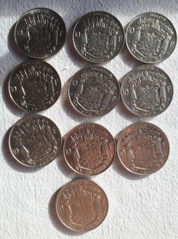 10x BELGIË :10 FRANK Vl. 1969/70/71/72/73/74/75/76/77&1979, Postzegels en Munten, Munten | België, Setje, Overig, Verzenden