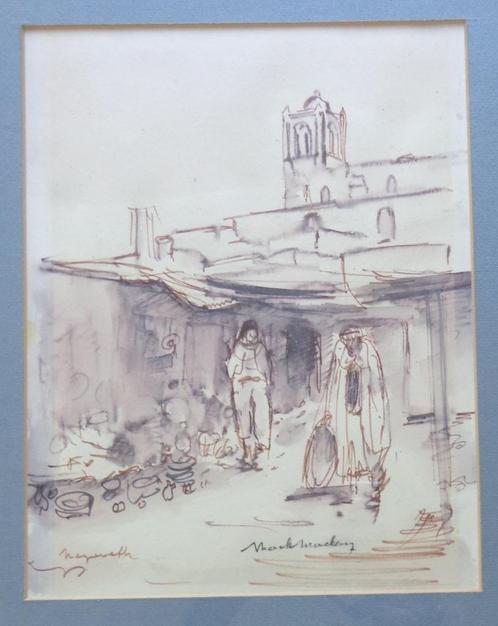 MARK MACKEN / ORIENTALISME / ORIGINEEL WERK / 52x45cm KADER, Antiek en Kunst, Kunst | Tekeningen en Fotografie, Ophalen of Verzenden