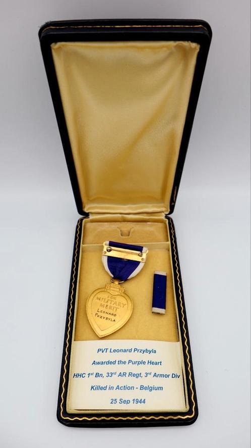 US WWII 3rd Armored Division, Killed in Action Purple Heart, Verzamelen, Militaria | Tweede Wereldoorlog, Landmacht, Lintje, Medaille of Wings
