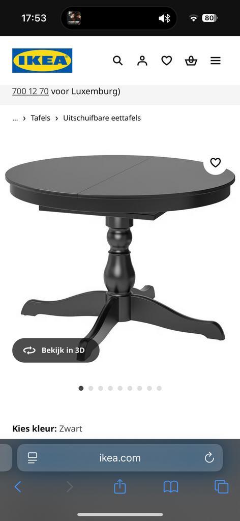 Ikea INGATORP Zwart Uitschuifbare Eettafel, Huis en Inrichting, Tafels | Eettafels, Gebruikt, Vijf personen of meer, Rond, Ophalen