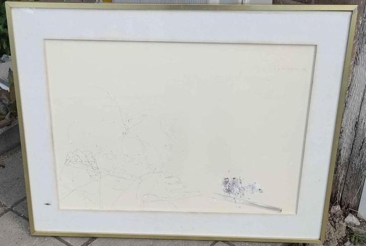 Dessin aquarelle signe René julien, Antiek en Kunst, Kunst | Tekeningen en Fotografie, Ophalen of Verzenden