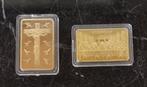 Pièces en métal doré « La Crucifixion » et « La Cène », Collections, Comme neuf, Enlèvement ou Envoi