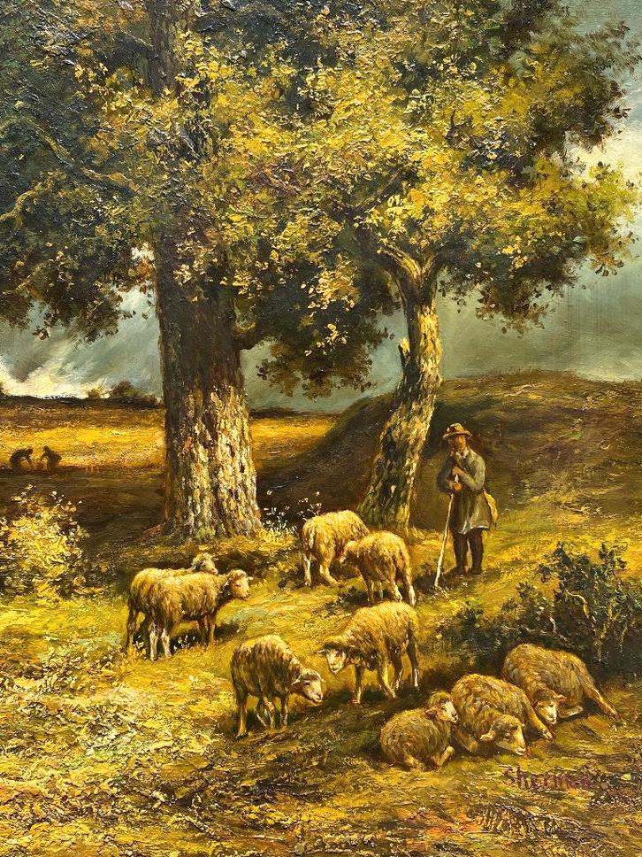 Tableau - Peinture sur Bois - Signée " Sherman", Antiquités & Art, Art | Peinture | Classique, Enlèvement ou Envoi