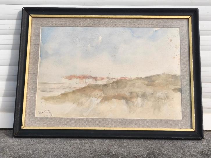 Aquarelle dunes signe René de pauw, Antiquités & Art, Art | Peinture | Classique, Enlèvement ou Envoi