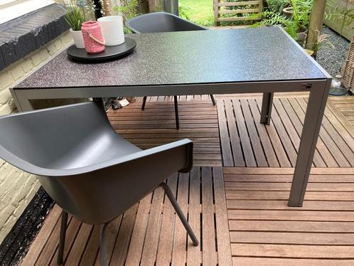 Tuintafel met glas , 2 kanten blinkend zwart en graniet kleu, Tuin en Terras, Tuintafels, Nieuw, Rechthoekig, Aluminium, Ophalen