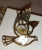 Ketting met hanger vintage duif goud met witte kristallen, Envoi, Or, Or, Avec pendentif