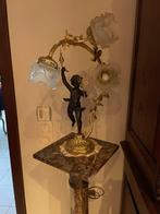 Bronzen  staande lamp met engel en 3 lichtpunten., Antiek en Kunst, Ophalen