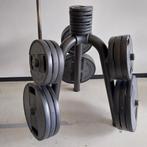 250 kilo technogym pu Olympische Gewichten + technogym rack, Ophalen, Zo goed als nieuw