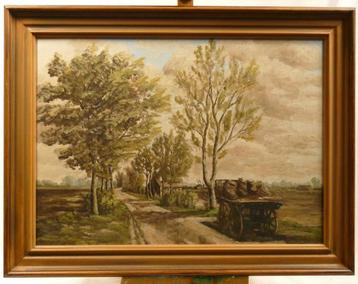 Schilderij, landschap met kar beschikbaar voor biedingen