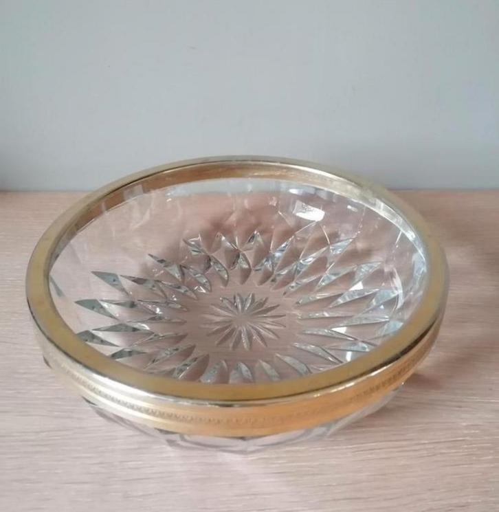 Grote schaal met vergulde metalen rand van Val Saint Lambert, Antiek en Kunst, Antiek | Glaswerk en Kristal, Ophalen