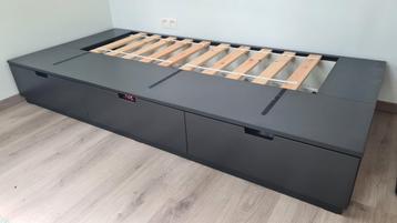 Ikea Nordli bed met 3 lades, zwart 90x200