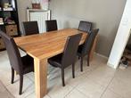 Houten eettafel + 6 stoelen - goede staat, Ophalen, Zo goed als nieuw