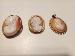 3 X Cameo en parfait état, Bijoux, Sacs & Beauté, Bijoux anciens, Enlèvement ou Envoi, Autres matériaux, Broche, Doré