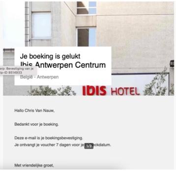 Hotel overnachting 3 nacht. Ibis centrum Antwerpen 12-15 Nov disponible aux enchères