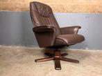 Vintage draaifauteuil hout leder Hjort Knudsen, Ophalen, Gebruikt, Hout, Scandinavisch Deens Design vintage seventies