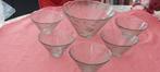 1grote en 4 kleine glazen kommen 15/10 cm hoogte 29/18 cm, Kom(men), Glas, Ophalen of Verzenden, Zo goed als nieuw