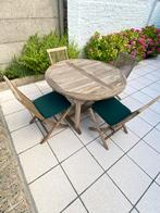 Ronde teakhouten tafel en 4 klapstoelen, Ophalen