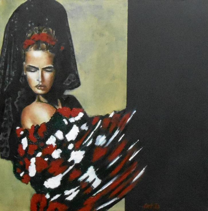 "Spaanse Dans" Schilderij, Antiek en Kunst, Kunst | Schilderijen | Modern, Verzenden