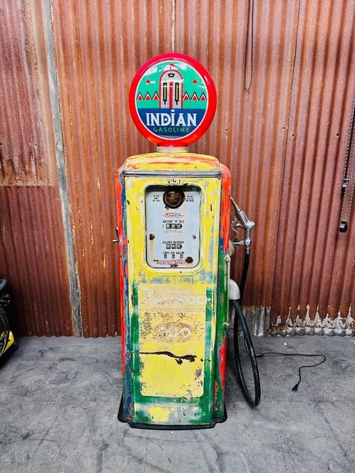 Pompe à essence Indian Gasoline américaine patine d’origine, Verzamelen, Merken en Reclamevoorwerpen, Gebruikt, Verpakking, Ophalen