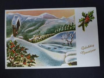 oude prentkaart Gelukkig Nieuwjaar sixties beschreven  beschikbaar voor biedingen