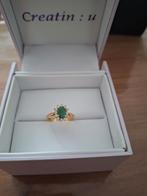 Gouden ring 18 karaat met smaragd en diamanten, Ophalen of Verzenden, Zo goed als nieuw