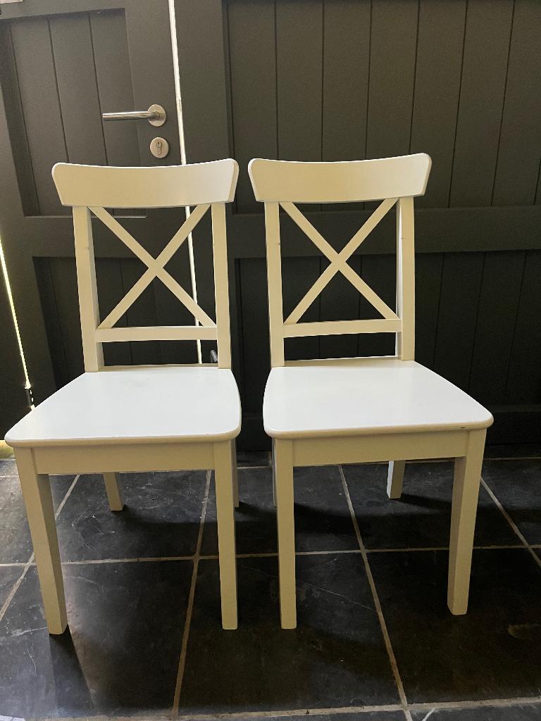 Witte tafelstoelen - 2 stuks, Maison & Meubles, Chaises, Enlèvement, Utilisé, Blanc, Deux