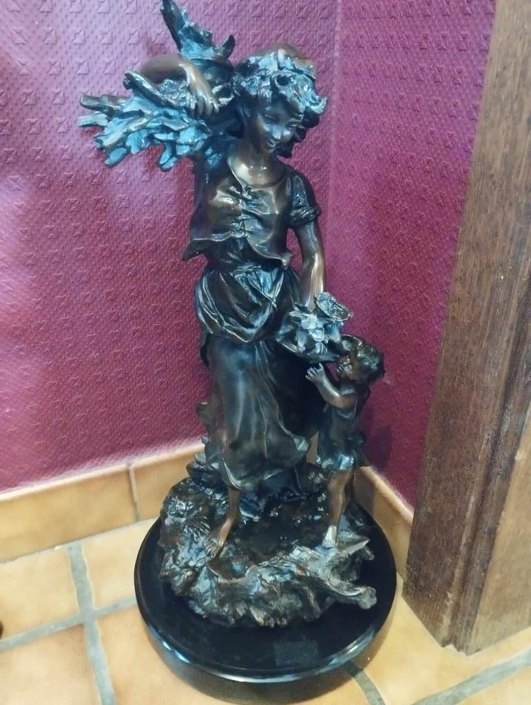 Bronze + marbre. Auguste Moreau - le retour des champs, Antiquités & Art, Enlèvement, Bronze