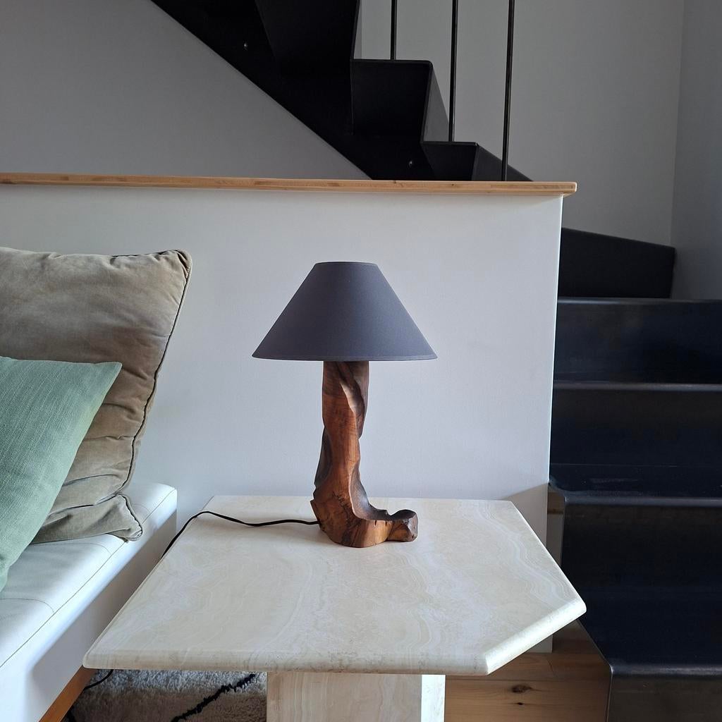 Lampe artisanale en bois années 60, Maison & Meubles, Enlèvement, Bois