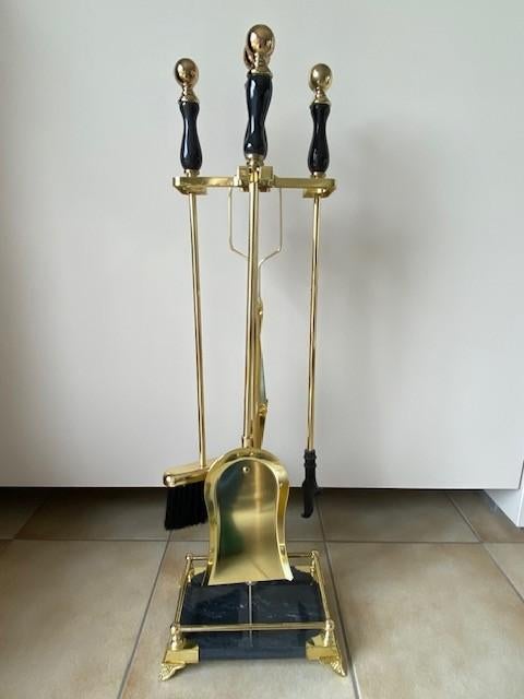 Vintage haardset – goudkleurig met zwarte marmer, Huis en Inrichting, Kachels, Ophalen, Gebruikt