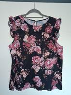 Top fleuri noir et rose L, Rose, Comme neuf, Envoi, Taille 42/44 (L)