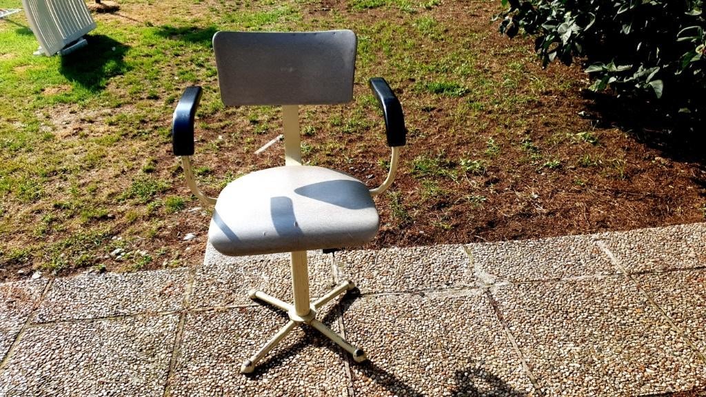 Ancienne chaise de bureau, réglable en hauteur 1938, encore, Enlèvement, Utilisé, Gris, Chaise de bureau