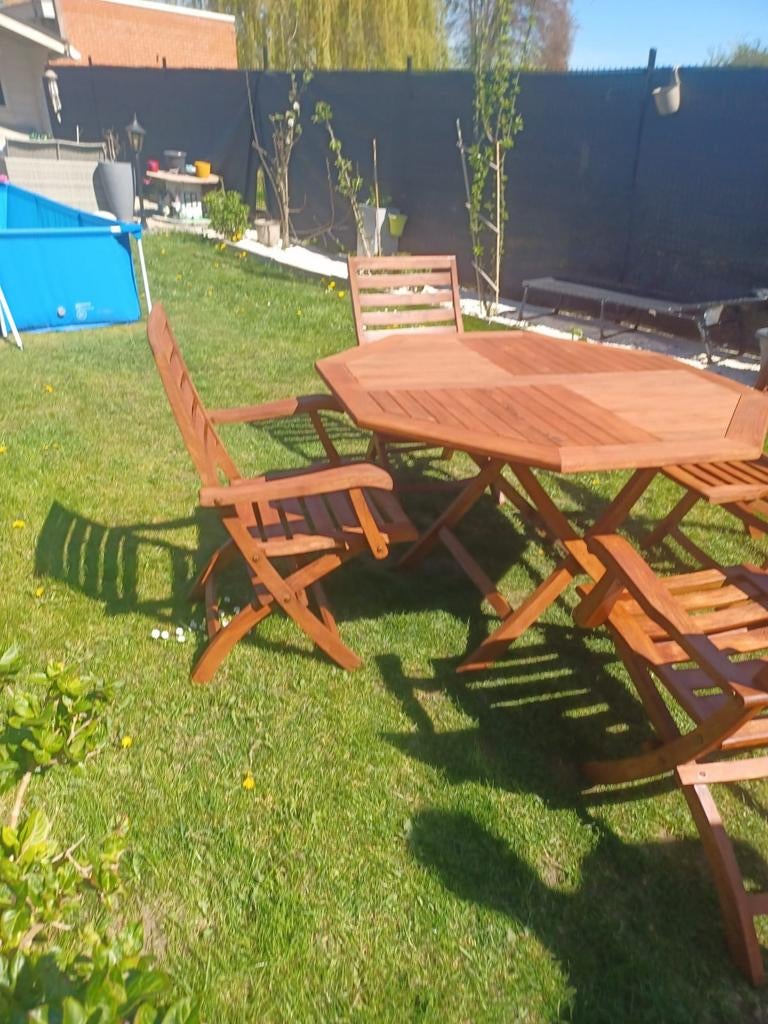 Teak set tafel 1.20 meter met 4stoelen, Ophalen