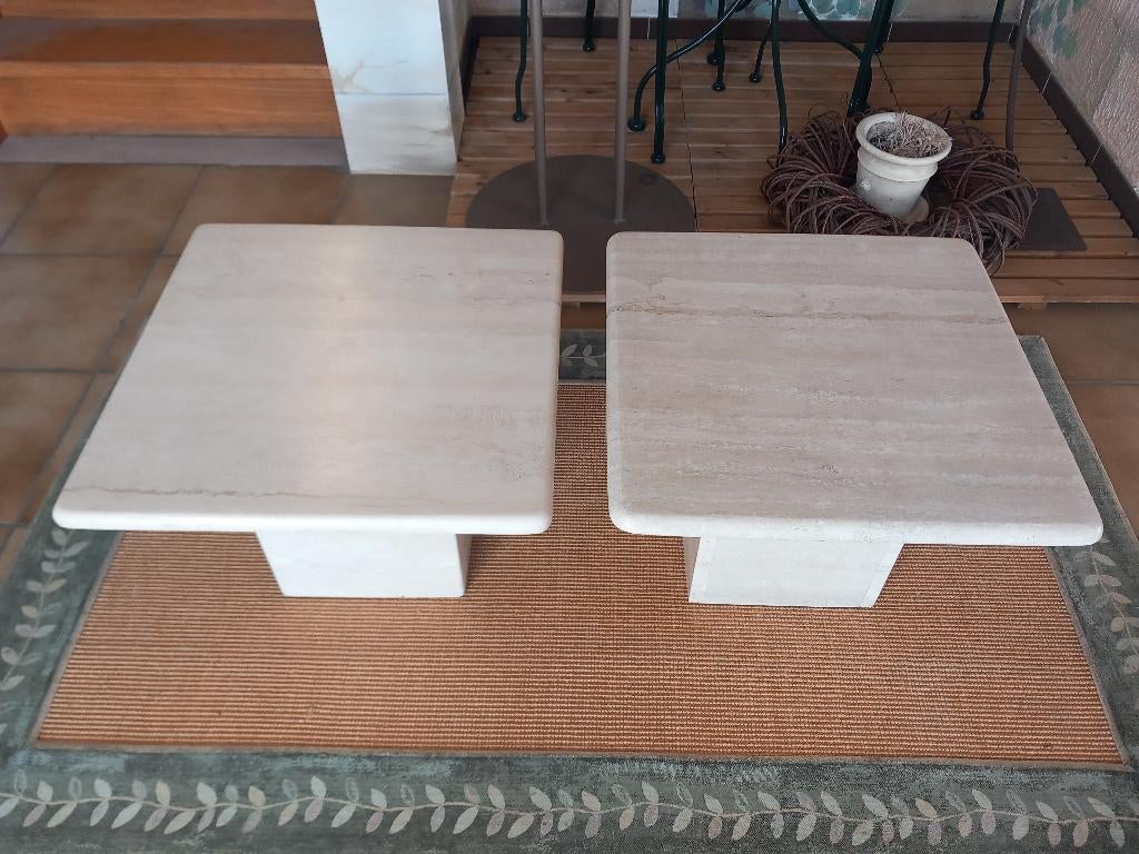 2 travertin salontafel  / bijzettafel  50x50x35, Ophalen of Verzenden