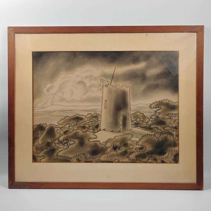 Francis André — Tekening gesigneerd 1957 — Brussel — Groot f, Antiek en Kunst, Kunst | Tekeningen en Fotografie, Ophalen of Verzenden