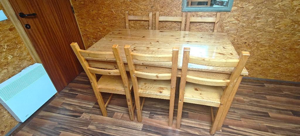 Table à manger en pin massif avec 6 chaises, 100 à 150 cm, Cinq personnes ou plus, Landelijk, Enlèvement