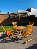 Tuintafel met 4 stoelen en parasol, Tuin en Terras, Ophalen, Gebruikt, Tuinset