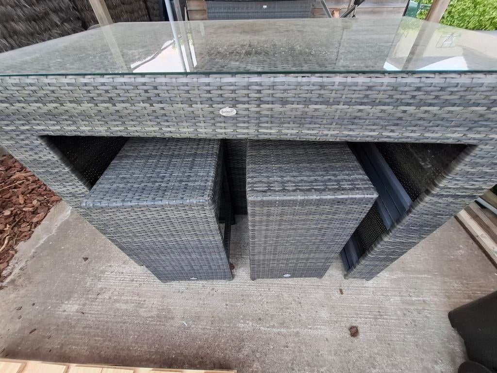 Tuintafel met 4 krukken, Tuin en Terras, Ophalen, Wicker