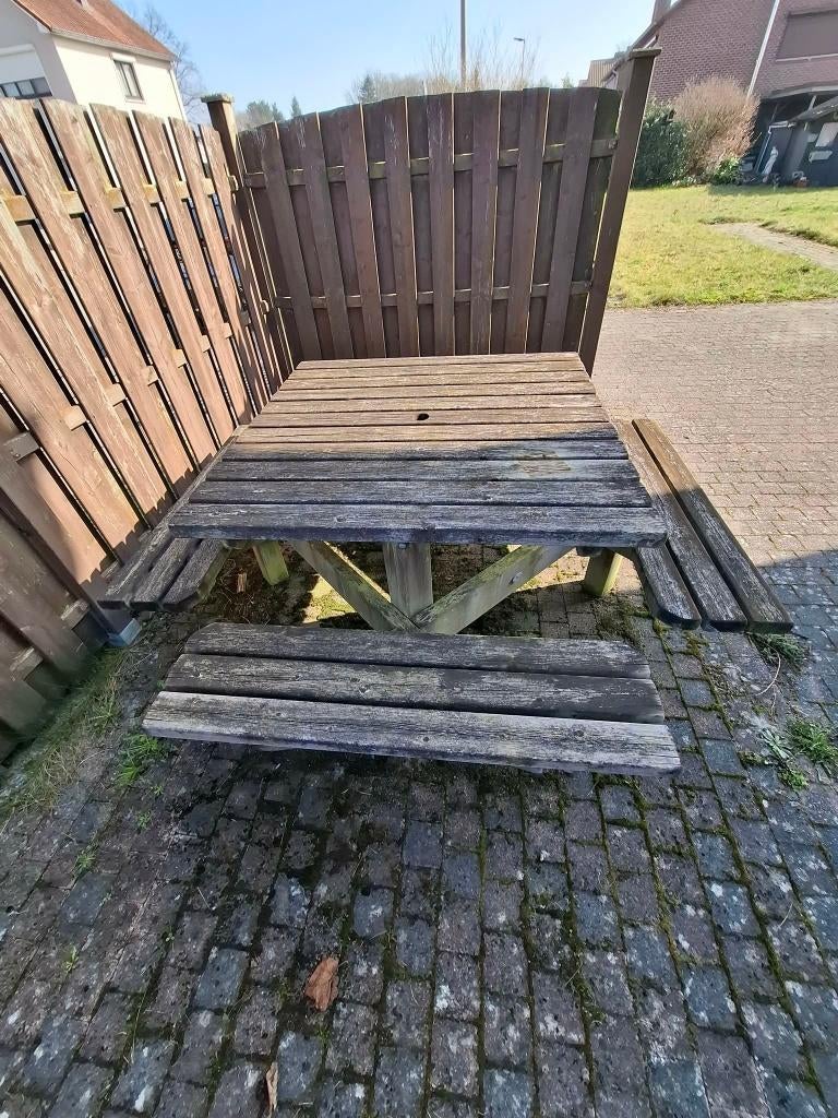 tuinbank(picknicktafel), Tuin en Terras, Ophalen, Gebruikt, Vierkant, Hout
