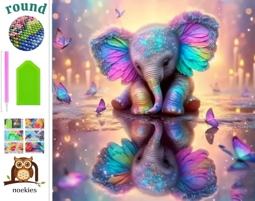 Miroir éléphant n 520 Diamond Painting 20x20cm (rond), Neuf, Multicolore, Autocollant, Autres matériaux