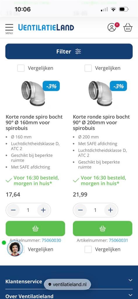 Ventilatie bochten 90 graden dia 100 125 160’ 200, Ophalen, Nieuw, Bochten